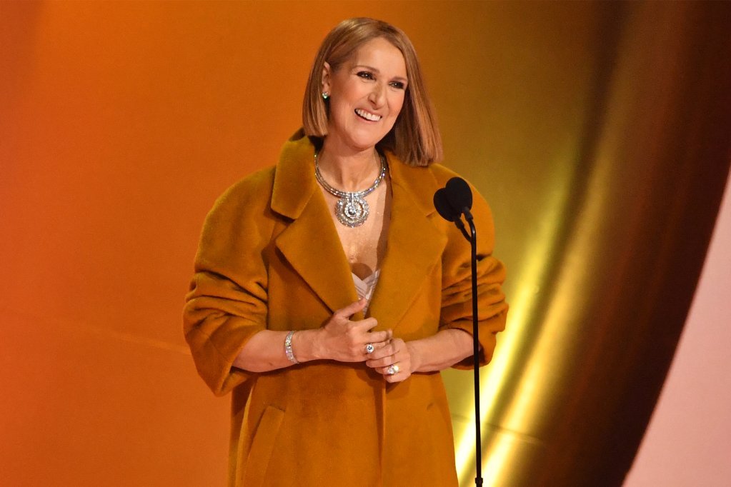 celine dion wear a coat at the grammys